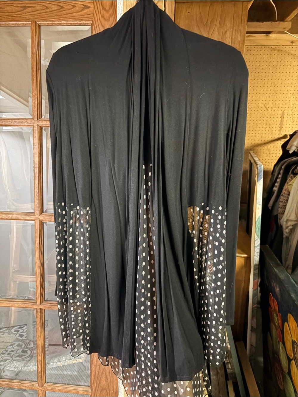 Black Dotted Sheer Trim Open Cardigan
